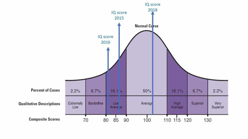 IQ increase of student who could be classified as a slow learner.
