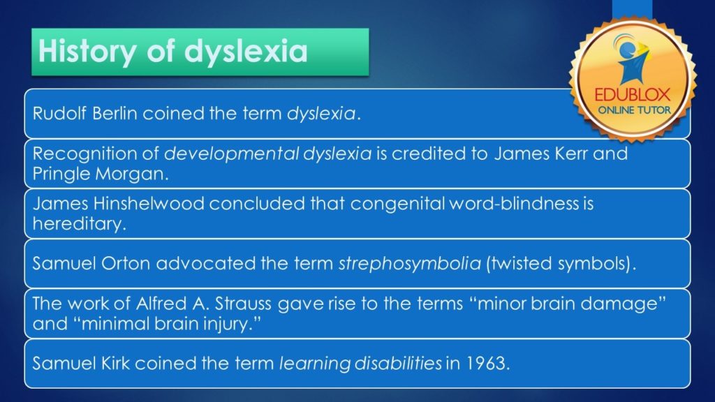 History of dyslexia timeline
