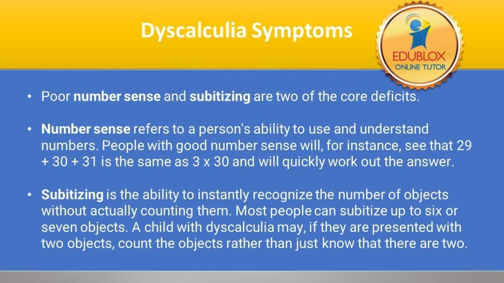 Dyscalculia symptoms 