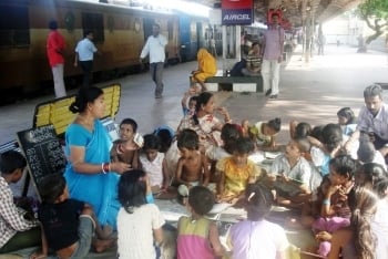 Train platform schools, India