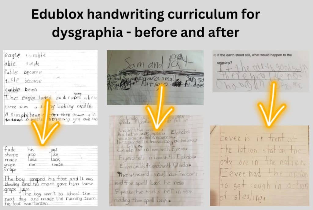 Edublox handwriting curriculum for dysgraphia before and after
 